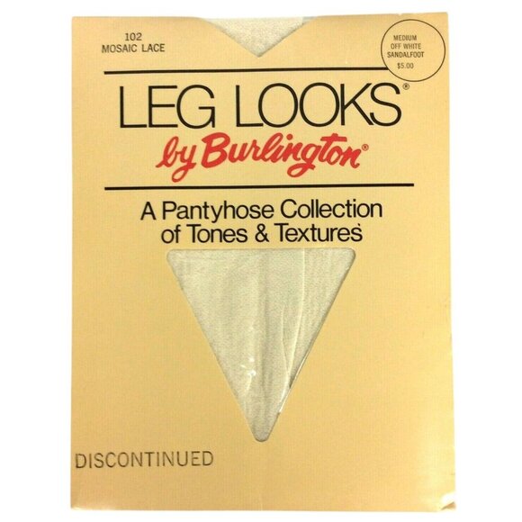 Leg Looks By Burlington Mosaic Lace Pantyhose Medium Off White Sandalfoot Nylon - Picture 1 of 3
